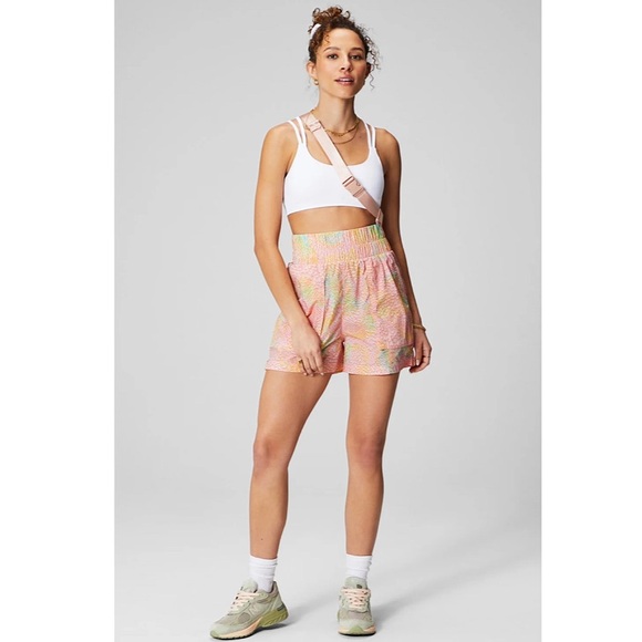 Fabletics Ultra High Waist Piped Nylon Shorts in Coral Leopard - Picture 3 of 12